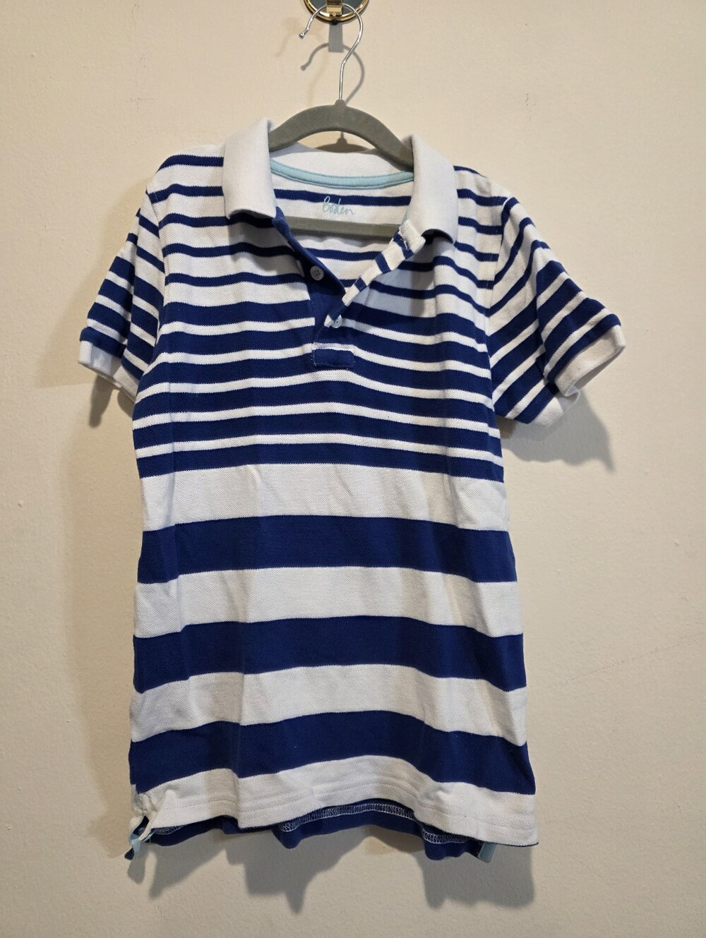 Boden Kids Blue & White Striped Cotton Polo Shirt 140cm 9 10 Years Old Size